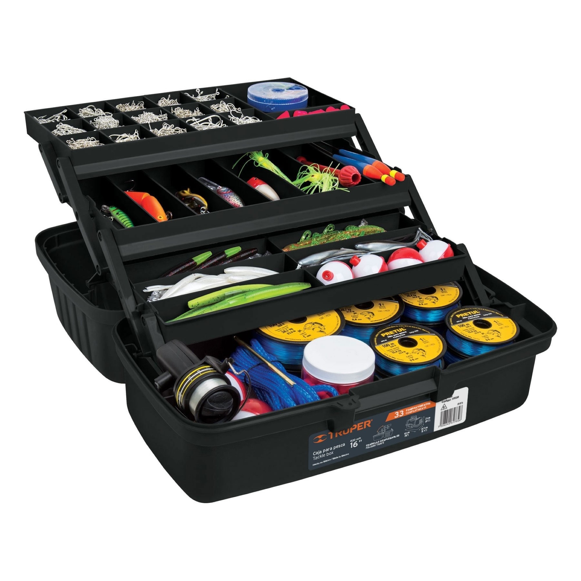 Caja De Herramientas De 16" Con 3 Bandejas Deslizables